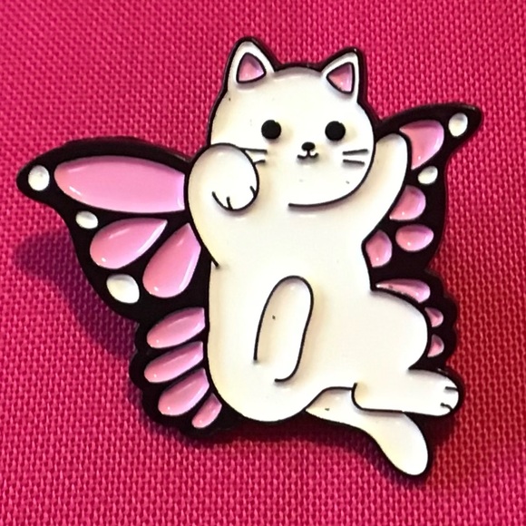 Jewelry - Pink Butterfly Kitty Cat Enamel Pin
